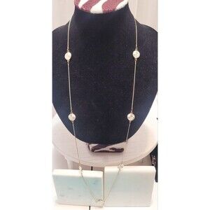 Disney White Mickey Ears Disc On Gold tone Long Necklace 18 In